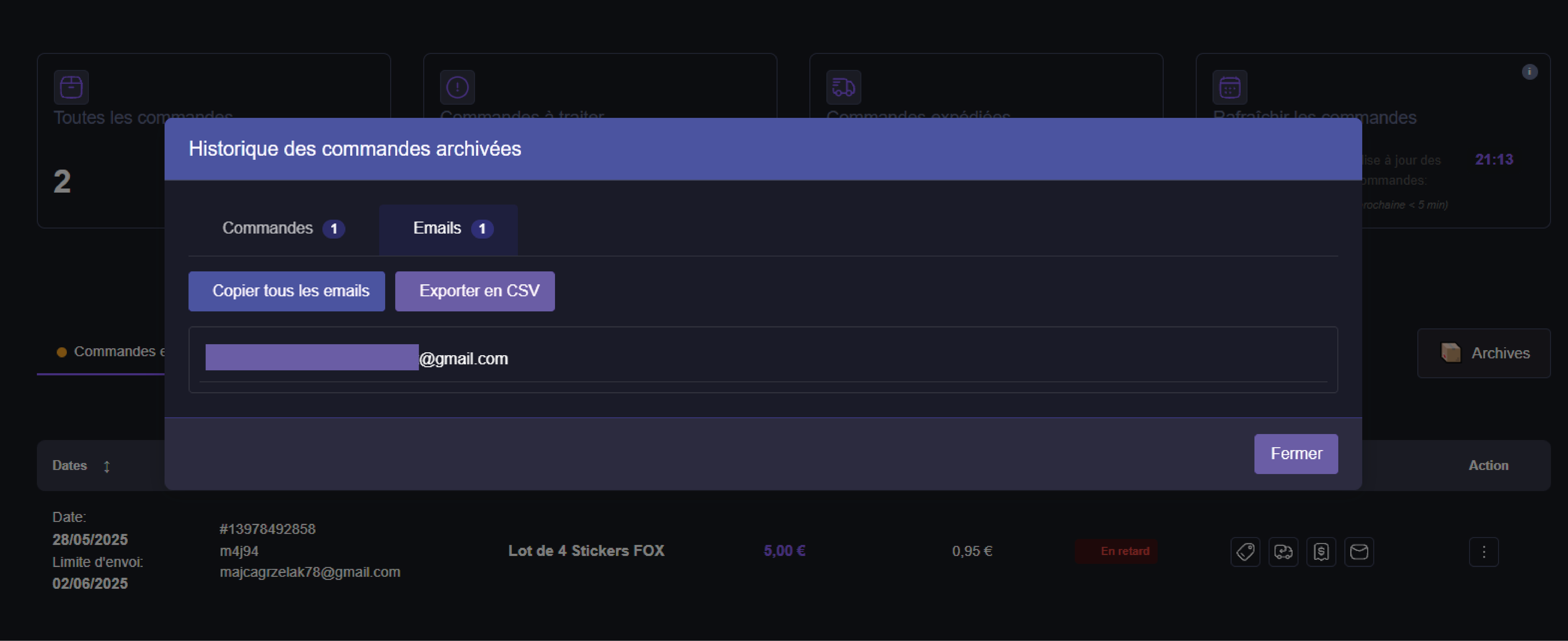 Détails des commandes